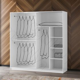 Erezoğulları 200x60x210 cm Ekru Geniş Raf Askılı Aynalı Sürgülü Gardrop