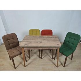 Erezoğulları Damla Açılır Döner 60x100 cm 4 Adet Ahşap Duru Sandalye Mutfak Masası