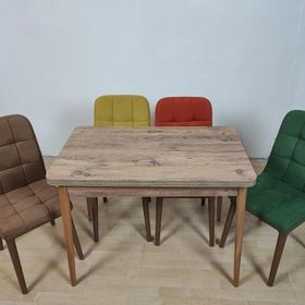 Erezoğulları Damla Açılır Döner 60x100 cm 4 Adet Ahşap Duru Sandalye Mutfak Masası