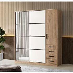 Erezoğulları Damla Meşe Modern Sürgülü Aynalı 180x60x210 CM Gardrop