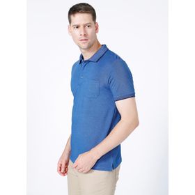 Erkek Çekmeyen Pamuklu Kumaş Regular Fit Geniş Kesim Laci-indigo Kıvrılmaz Polo Yaka Cepli Tişört