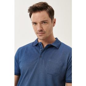 Erkek Çekmeyen Pamuklu Kumaş Regular Fit Geniş Kesim Laci-indigo Kıvrılmaz Polo Yaka Cepli Tişört