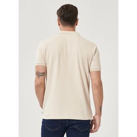Erkek Çekmeyen Pamuklu Kumaş Slim Fit Dar Kesim Açık Bej-Beyaz Kıvrılmaz Polo Yaka Tişört