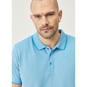 Erkek Çekmeyen Pamuklu Kumaş Slim Fit Dar Kesim Saks-Beyaz Kıvrılmaz Polo Yaka Tişört