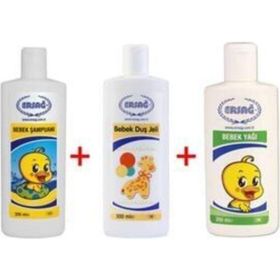 Ersağ 200 ml Bebek Yağı + 300 ml Bebek Duş Jeli + 300 ml Bebek Şampuanı