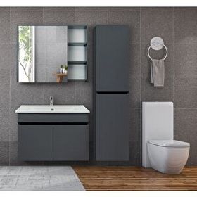 Ertekpa Galata 75 cm Mat Antrasit Gri Banyo Dolabı ve Boy Dolabı Takımı