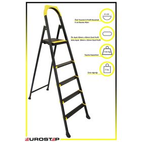 Ertekpa Leo 4+1 Basamaklı Metal Siyah Merdiven