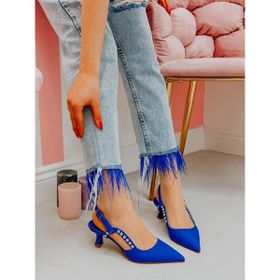 Ervanın Butiği ERV2357 Saks Mavi Saten Felix Taş Detay Kadın Stiletto