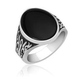 Ervanur ENG5858119 Siyah Mineli Oval Gümüş Kaplama Erkek Yüzük