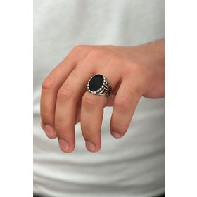 Ervanur ENG5858120 Siyah Mineli Kare Gümüş Kaplama Erkek Yüzük