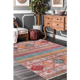 Esdeh Şal Desen Pamuk Taban Kiremit 180x280 Yıkanabilir Dekoratif Halı