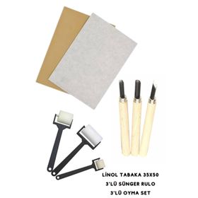 Esmay Linol Tabaka Muşamba Levha 2.5 mm 35x50 cm 3'lü Sünger Rolo Merdane Set