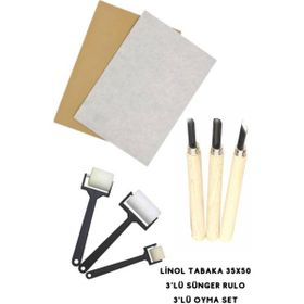 Esmay Linol Tabaka Muşamba Levha 2.5 mm 35x50 cm 3'lü Sünger Rolo Merdane Set