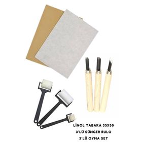 Esmay Linol Tabaka Muşamba Levha 2.5 mm 35x50 cm 3'lü Sünger Rolo Merdane Set