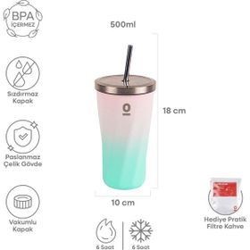Espressolab No:79 Renkli Paslanmaz Çelik Renk Geçişli Pipetli 500 ml Termos