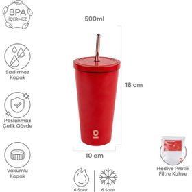 Espressolab No:80 Paslanmaz Çelik Kırmızı Pipetli 500 ml Termos
