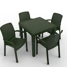 Estelia Efes Koyu Yeşil 4 Sandalye+1 Masa Camsız Bahçe Balkon 4'lü Set