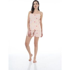 Estiva 22023 Kadın Kalp Desenli Viskon Askılı Şortlu Pijama Takımı