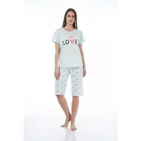 Estiva 22064 Kadın Kalpli Viskon Kısa Kollu Kaprili Pijama Takımı