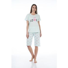 Estiva 22064 Kadın Kalpli Viskon Kısa Kollu Kaprili Pijama Takımı