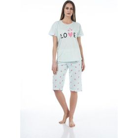 Estiva 22064 Kadın Kalpli Viskon Kısa Kollu Kaprili Pijama Takımı