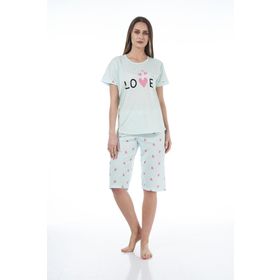 Estiva 22064 Kadın Kalpli Viskon Kısa Kollu Kaprili Pijama Takımı