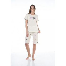 Estiva 22065 Kadın Palmiye Desenli Viskon Kısa Kollu Kaprili Pijama Takımı