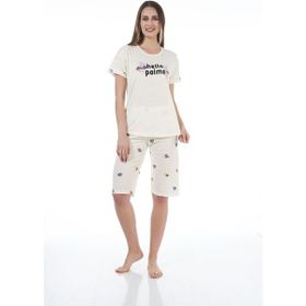 Estiva 22065 Kadın Palmiye Desenli Viskon Kısa Kollu Kaprili Pijama Takımı