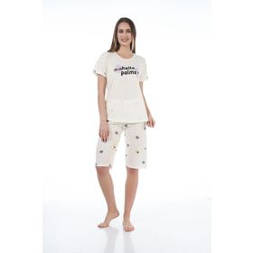 Estiva 22065 Kadın Palmiye Desenli Viskon Kısa Kollu Kaprili Pijama Takımı