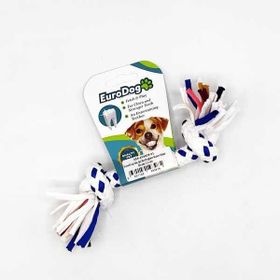 Euro Dog Beyaz Mavi 15 cm İki Düğümlü Kalın Diş Kaşıma İpi Köpek Oyuncağı