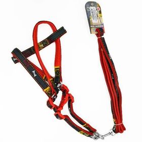 Euro Dog Kırmızı Siyah 20 mm 120 cm Köpek Uzatma Tasması + Göğüs Tasması Takımı