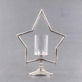 Euro Flora 38x12x51 cm Dekoratif Metal Yıldız Standlı Cam Mumluk