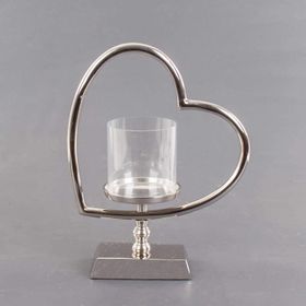 Euro Flora Metal Kalp Standlı 27x12x34 cm Cam Mumluk
