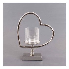 Euro Flora Metal Kalp Standlı 27x12x34 cm Cam Mumluk