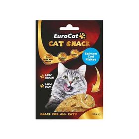 Eurocat 50 gr Tahılsız Şehersiz Kurutulmuş Et Cat Somon Cod Flakes Kedi Ödülü