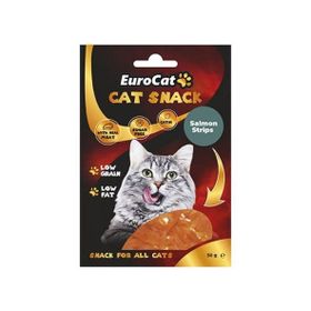 Eurocat 50 gr Tahılsız Şehersiz Kurutulmuş Et Cat Somon Strips Flakes Kedi Ödülü