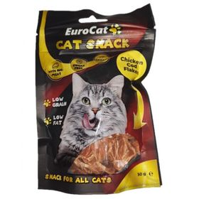 Eurocat 50 gr Tahılsız Şekersiz Kurutulmuş Et Cat Chicken Cod Flakes Kedi Ödülü