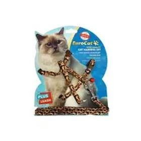 Eurocat Kahverengi/Bej 40-30 cm/10 mm Desenli Yetişkin Kedi Göğüs Tasması