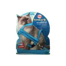 Eurocat Mavi 40-30 cm/10 mm Zilli Yetişkin Kedi Göğüs Tasma