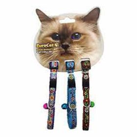 Eurocat Mavi Çiçek Desenli Çıngıraklı Kedi Boyun Tasması