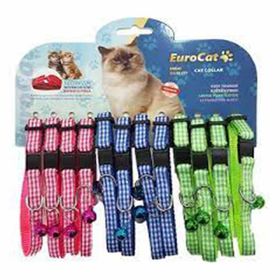 Eurocat Renkli Ekoseli Çıngıraklı 12'li Kedi Boyun Tasması
