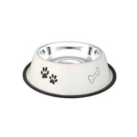 Eurodog 16 Oz Beyaz Desenli Çelik 15.5 cm Mama Kabı