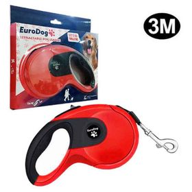 Eurodog 3 m Kırmızı Siyah Otomatik Şerit Köpek Gezdirme Tasması
