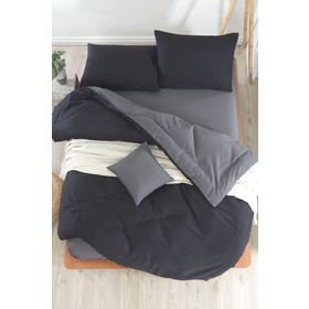 Ev & Ev Home EP-015193 Siyah-Füme Çift Kişilik Nevresim Takımı