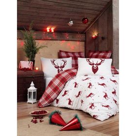 Ev & Home EP-017019 Kolay Ütülenir Geyik Bordo Çift Kişilik Nevresim Takımı