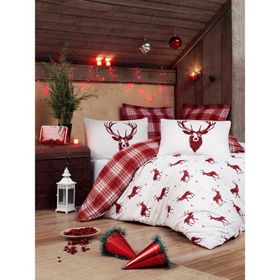 Ev & Home EP-017020 Kolay Ütülenir Geyik Bordo Tek Kişilik Nevresim Takımı
