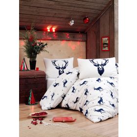 Ev & Home EP-017023 Kolay Ütülenir Geyik Lacivert Çift Kişilik Nevresim Takımı