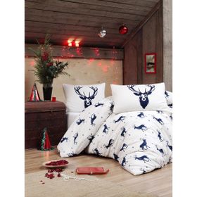 Ev & Home EP-017023 Kolay Ütülenir Geyik Lacivert Çift Kişilik Nevresim Takımı