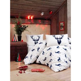 Ev & Home EP-017023 Kolay Ütülenir Geyik Lacivert Çift Kişilik Nevresim Takımı