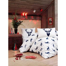 Ev & Home EP-017023 Kolay Ütülenir Geyik Lacivert Çift Kişilik Nevresim Takımı